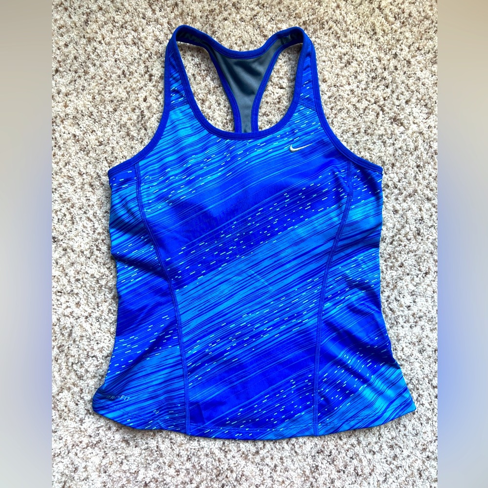 Nike Racerback Running Cycling Tank Top Blue Fitted Back Pockets Small
